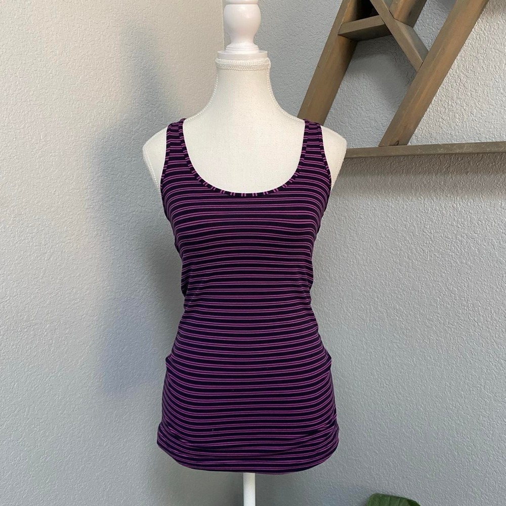 LULULEMON PURPLE RACERBACK DOUBLE TROUBLE STRIPE TANK TOP Y2K ACTIVEWEAR
